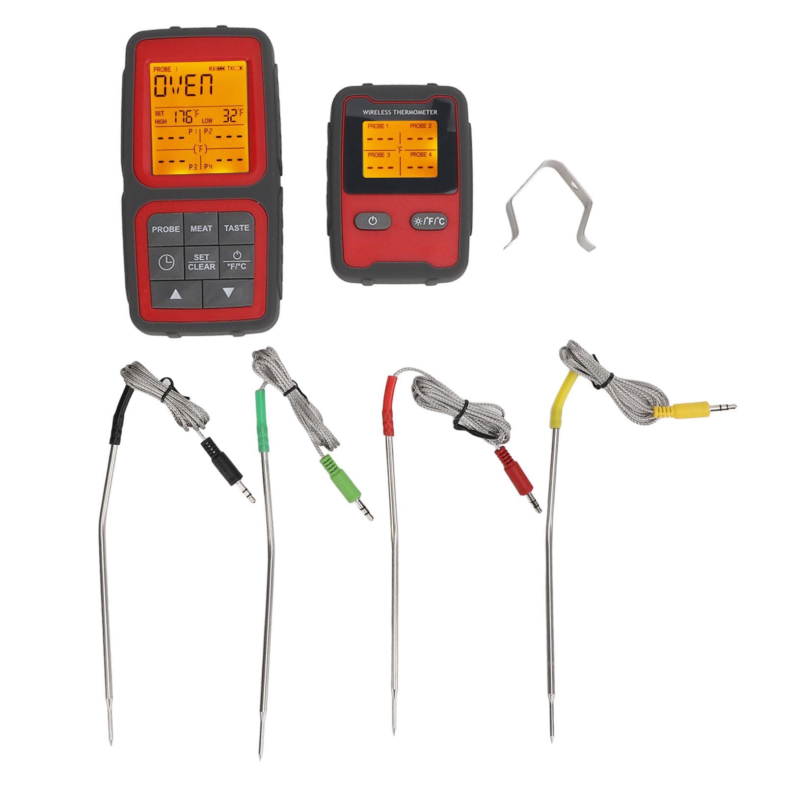 500ft Wireless Meat Temperature Meter High Accuracy LCD Backlit Temperature Detector with 4 Probes