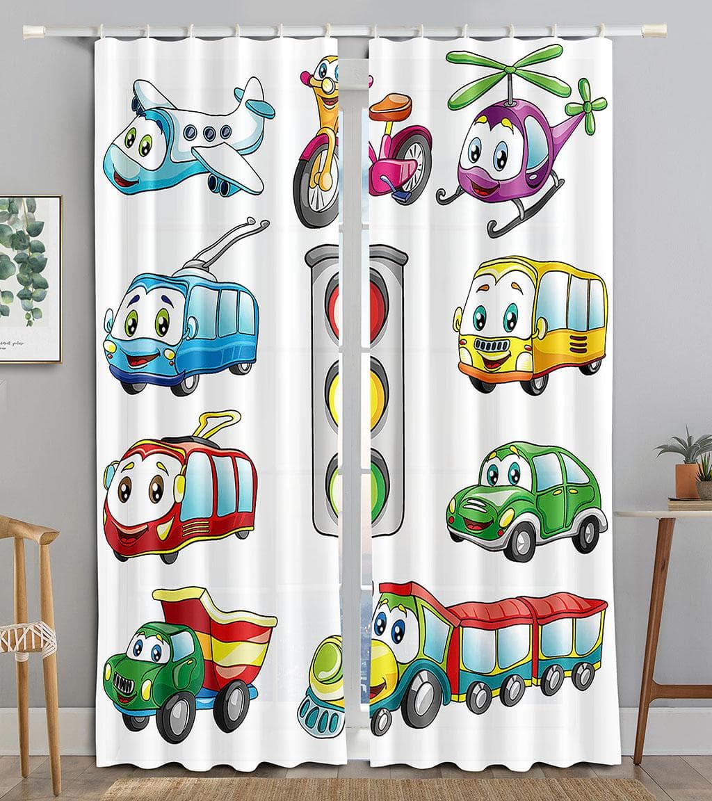 Cartoon Tractor Truck Excavator Bulldozer Child Curtains Blinds for Boys Room Kitchen Windows Long Cortinas Ready-made Treatment 100W160H(CM)40x63in&Grommet Top