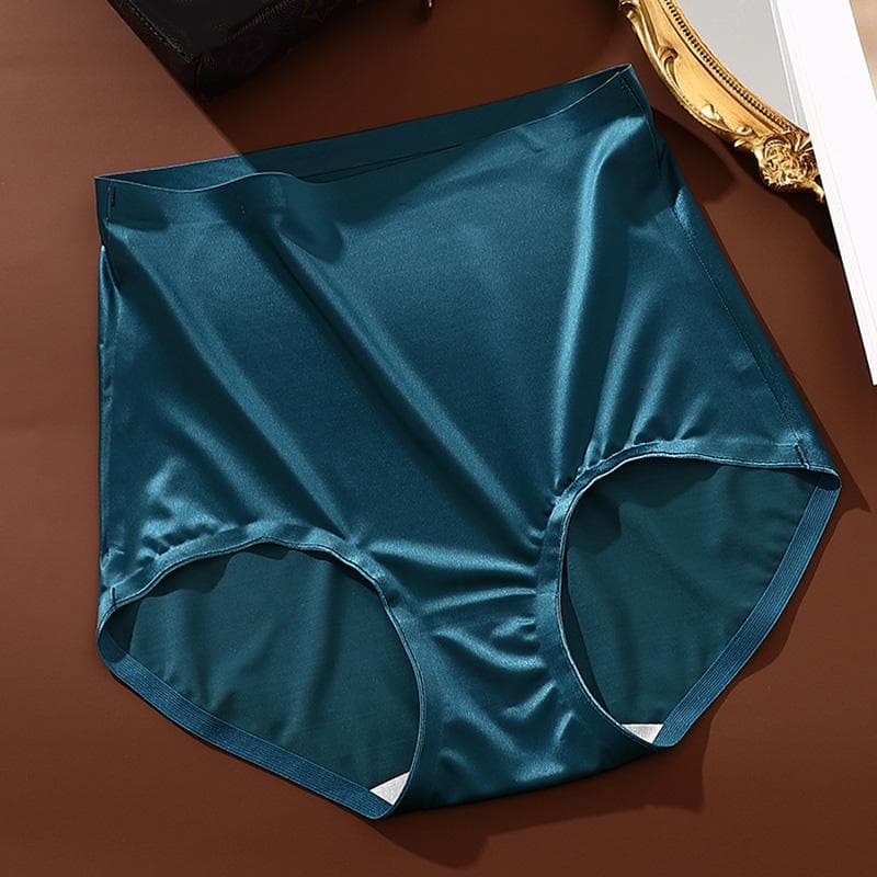 Women's Seamless Panties Anti-Bacterial Briefs High Waist Mulberry Silk Crotch Underpants M blue