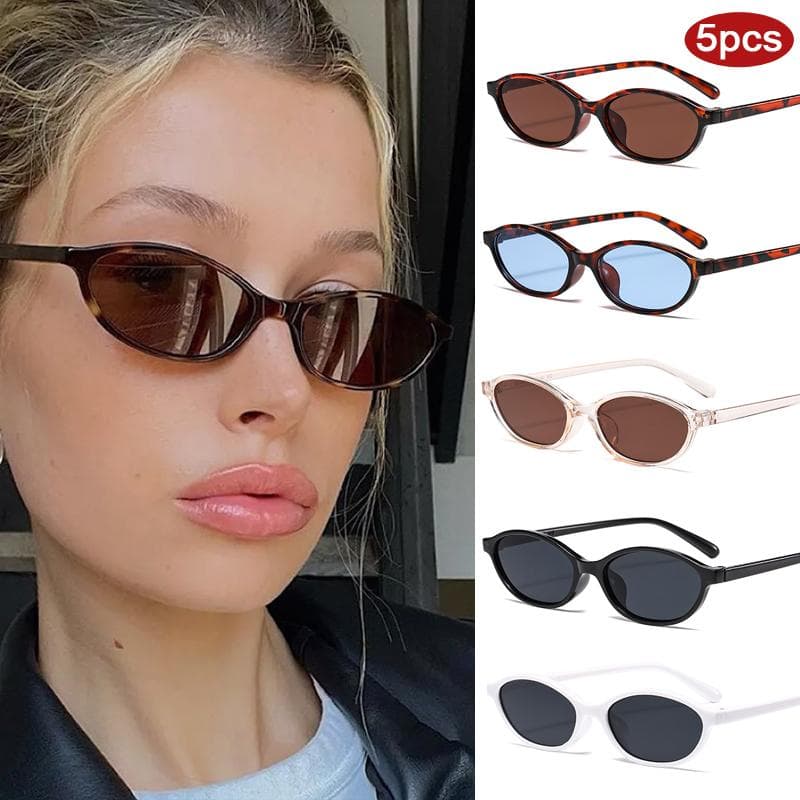 5pcs Fashion Women Elliptical Sunglasses Colorful Lens UV400 Protective Glasses Outdoor Unisex Sun Glasses Brand Design