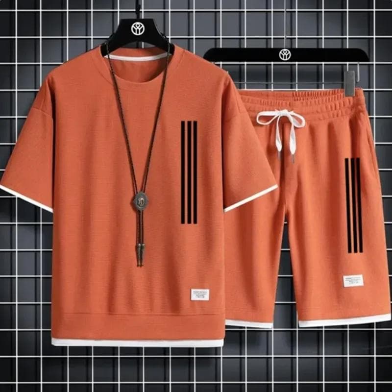 Adida New Man Tracksuits 2 Piece Short Sleeve Suits Printing T-shirt +sweatpants Sets Sutdent Casual Summer Sport Clothes XXL