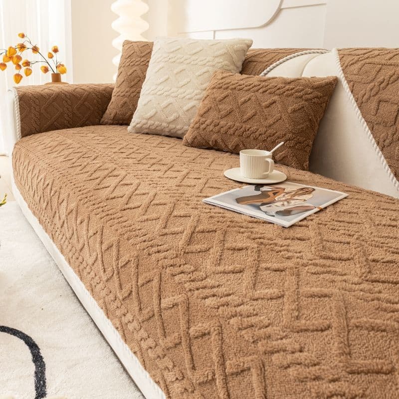 Solid Color Plush Sofa Cushion Winter Thickened Non-Slip Seat Cushions Winter Minimalist Sofa Cover All-Inclusive Cover Cloth 70*210cm
