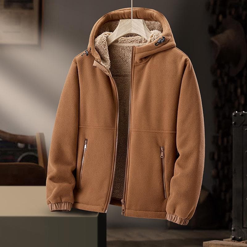 Men's Heavyweight Fleece Hooded Jacket - Thick, Warm, Casual Lamb Fleece Cardigan for Autumn and Winter. 2XL