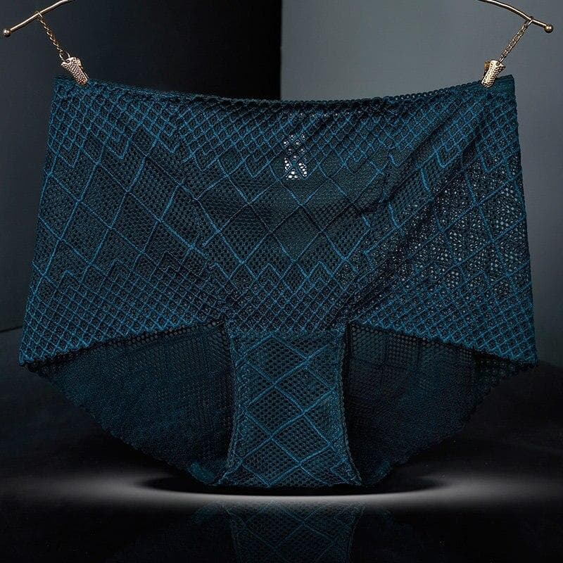 New Women Breathable Panties Sexy Lace Mesh Hollow Silk Knickers Bottom Cotton Health Briefs Quality Butt Lifter Pants Plus Size L green