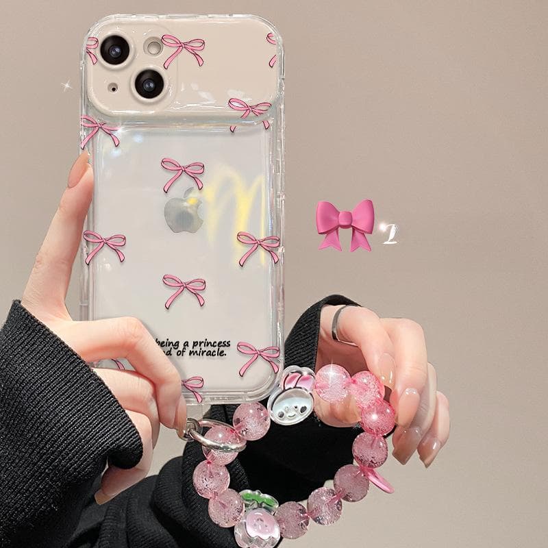 Applicable To Apple 15 Mobile Phone Case IPhone 14/13promax Bow Chain 11/12 Transparent Flip Mirror iPhone 13