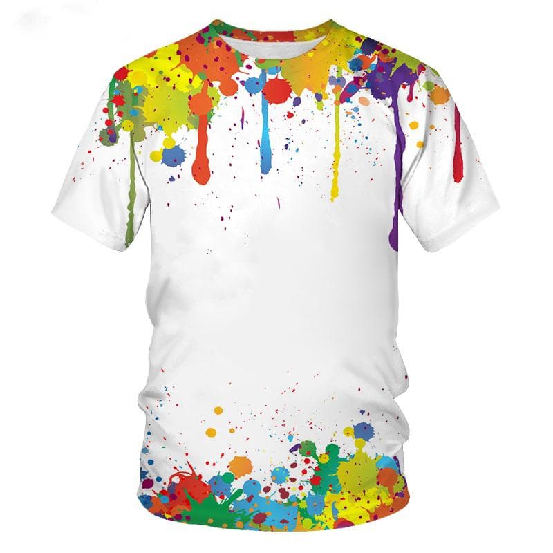 New Summer Color Splash Ink Drop Color 3D Print T-Shirts O-Neck Men Women Short Sleeve Oversized Harajuku Tees Tops Kid Clothing 2XL