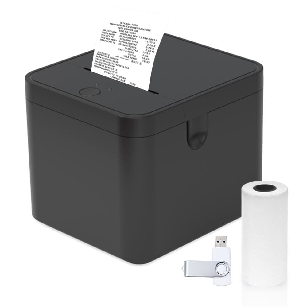 58mm Receipt Printer POS Printer USB+BT Desktop Direct Thermal Printing Compatible with Support B-US black