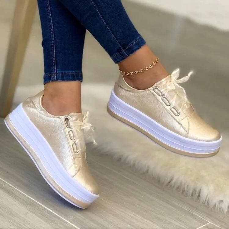 Woman Shoes Casual Sneakers for Women Round Toe Platform Shoes Lace Up Tennis Female Vulcanized Shoes Solid Color Ladies Loafers 40