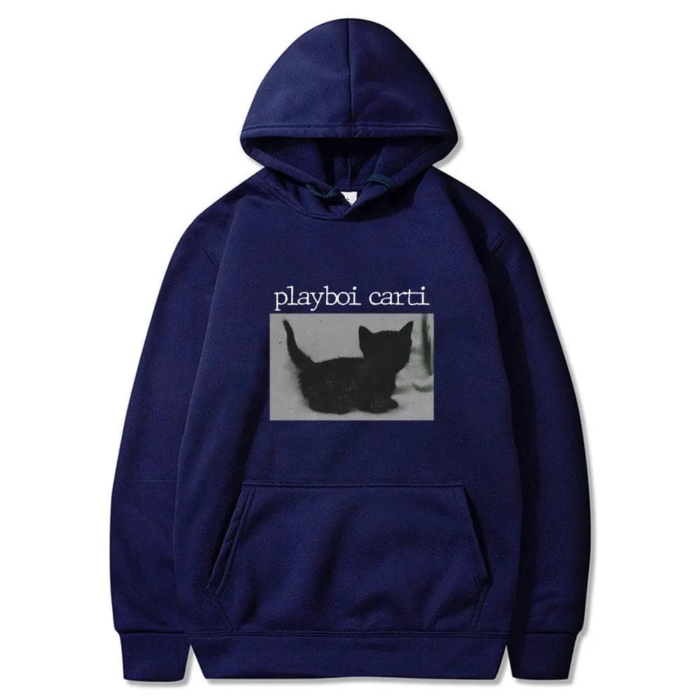2024 Cartoon Playboi Carti Oversized Hip Hop Hoodie Cute Cat Print Hoodies Harajuku Sweatshirt Regular Mens Tops Men Streetwear L dark blue
