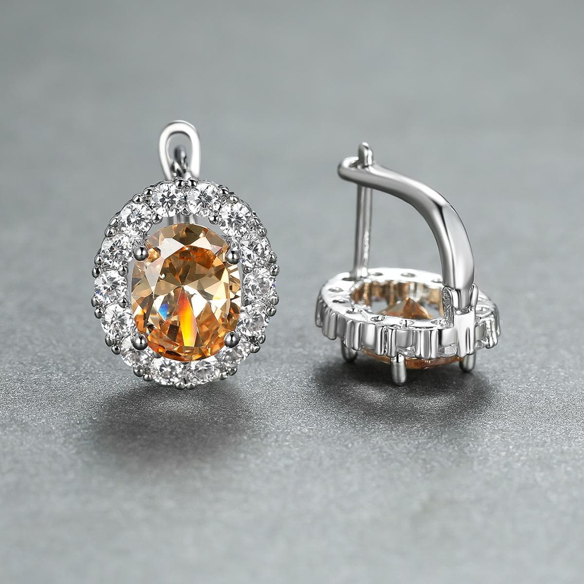 Luxury Purple Stone Gold Color Love Drop Earrings Bride Band Engagement Ear Clip Jewelry champagne/silver