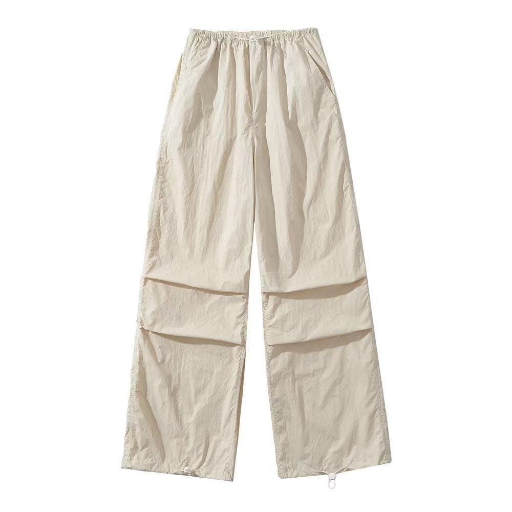 Work Pants for Women In Summer New Parachute Thin Straight Loose Drawstring Ties Casual Pants Hip Hop Trousers L