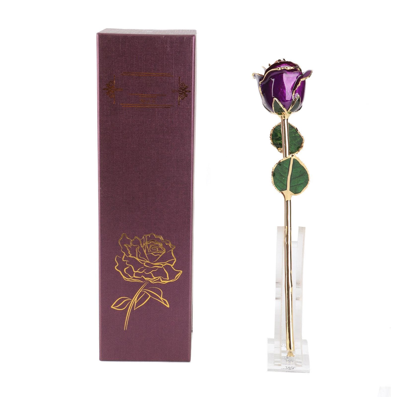 24K Gold?Plated Rose Flower for Birthday Valentine s Day Decorations Ornaments with Base