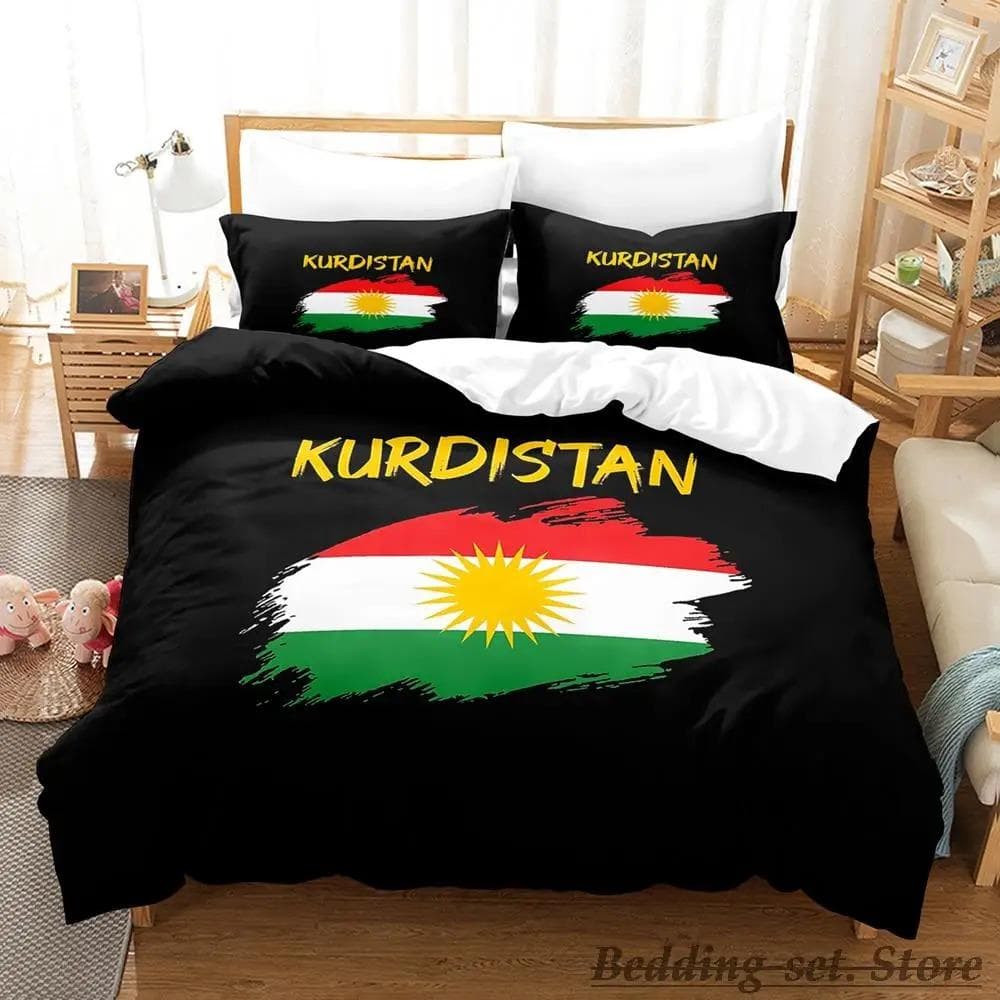 Kurdistan Flag Bedding Set Single Twin Full Queen King Size Bed Set Adult Kid Bedroom Duvetcover Sets parure de lit Bed AU Single 140x210cm