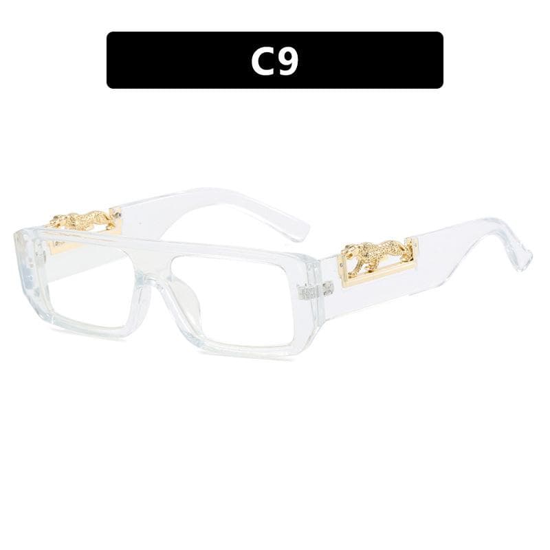 Square frame conjoined narrow edge leopard print sunglasses new ins retro hip hop tide stage performance sunglasses