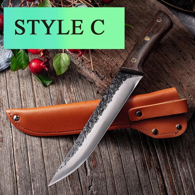 Boning Knife with Cover Chef Knife Forged Stainless Steel Kitchen Knife Fruit Fish Vegetable Butcher Knife C