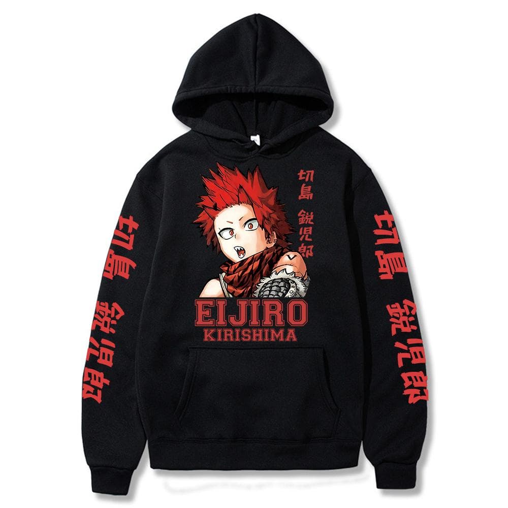 Kawaii Eijiro Kirishima My Hero Academia Hoodie Anime Harajuku Men/Women Streetwear Tops Cartoon Boku no Hero Academia Unisex Sweatshirts M black