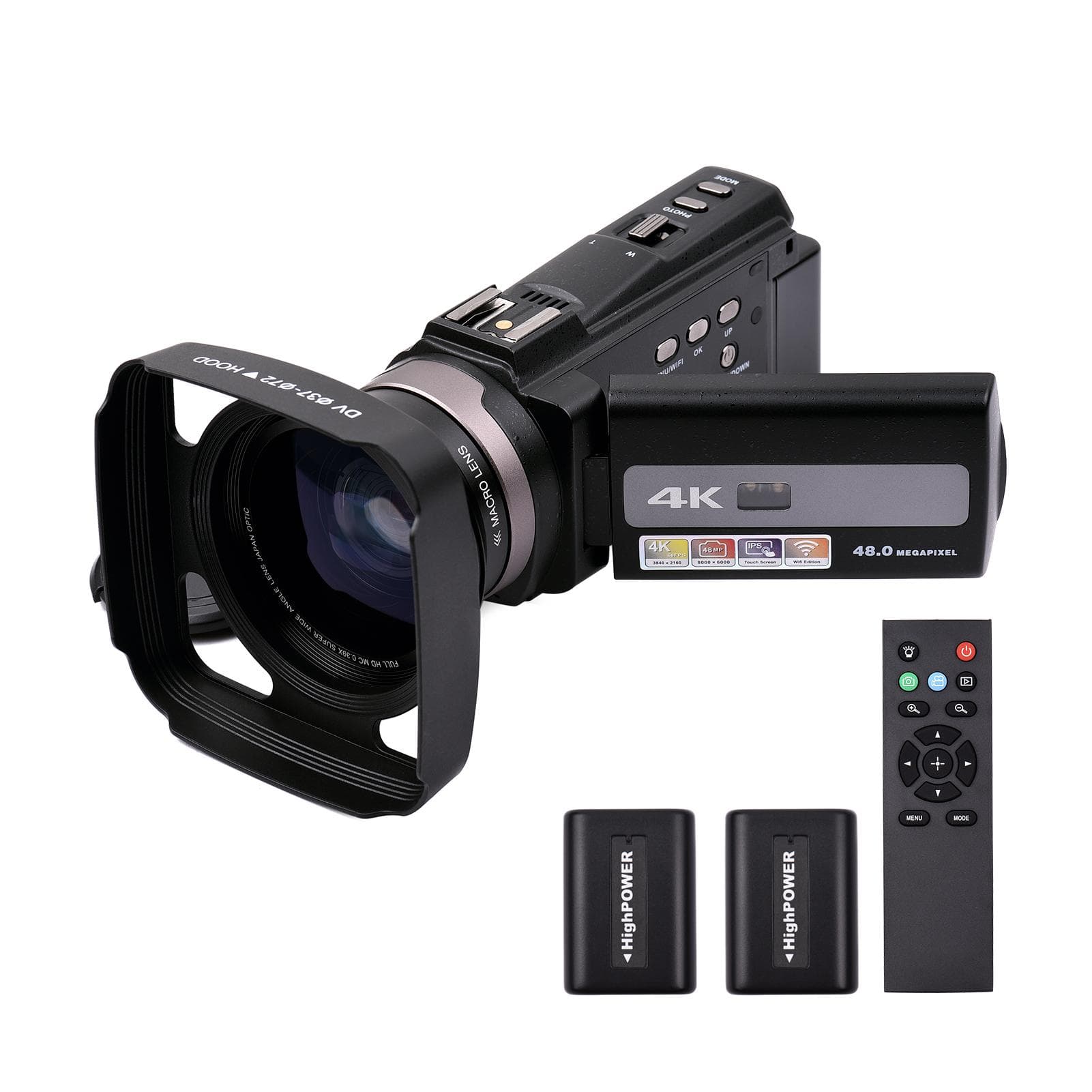 Andoer 4K 60FPS Ultra HD Digital Video Camera DV Camcorder 48MP 16X Zoom 3-inch Rotatable LCD Touch black