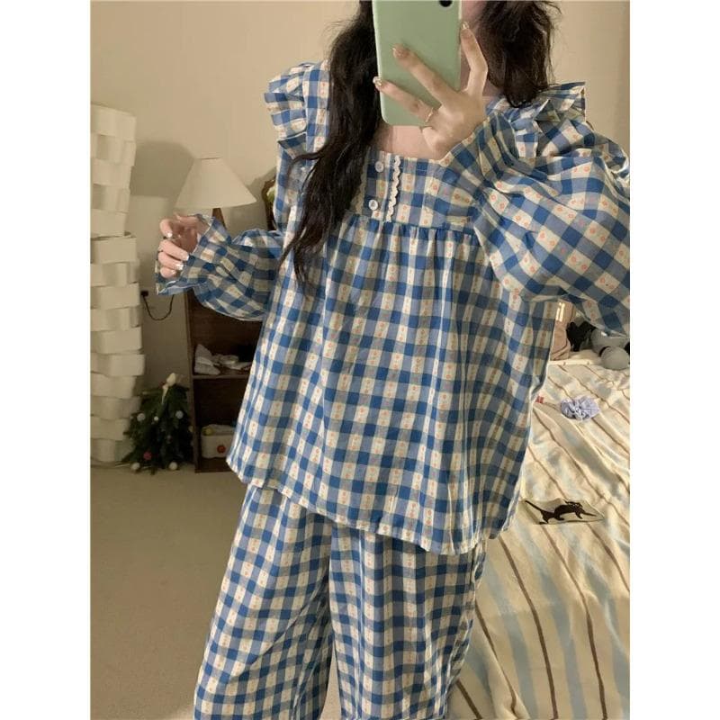 Women's Pajamas New Autumn Spring Long Sleeve Soft Sleepwear Set Cherry Printed cartoon pyjama Woman Home Nightwear Set Cardigan XXL