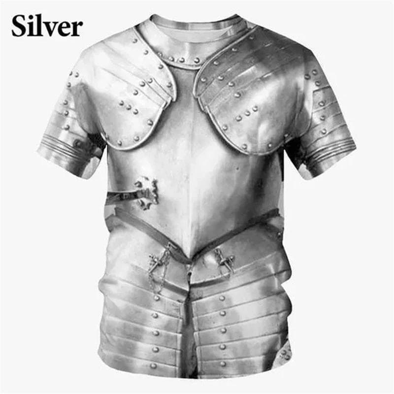 3D Printed Medieval Armor T Shirt For Men Cosplay Pattern Tees Casual Fashion Round Neck Short Sleeve T-Shirts Oversized Tops M