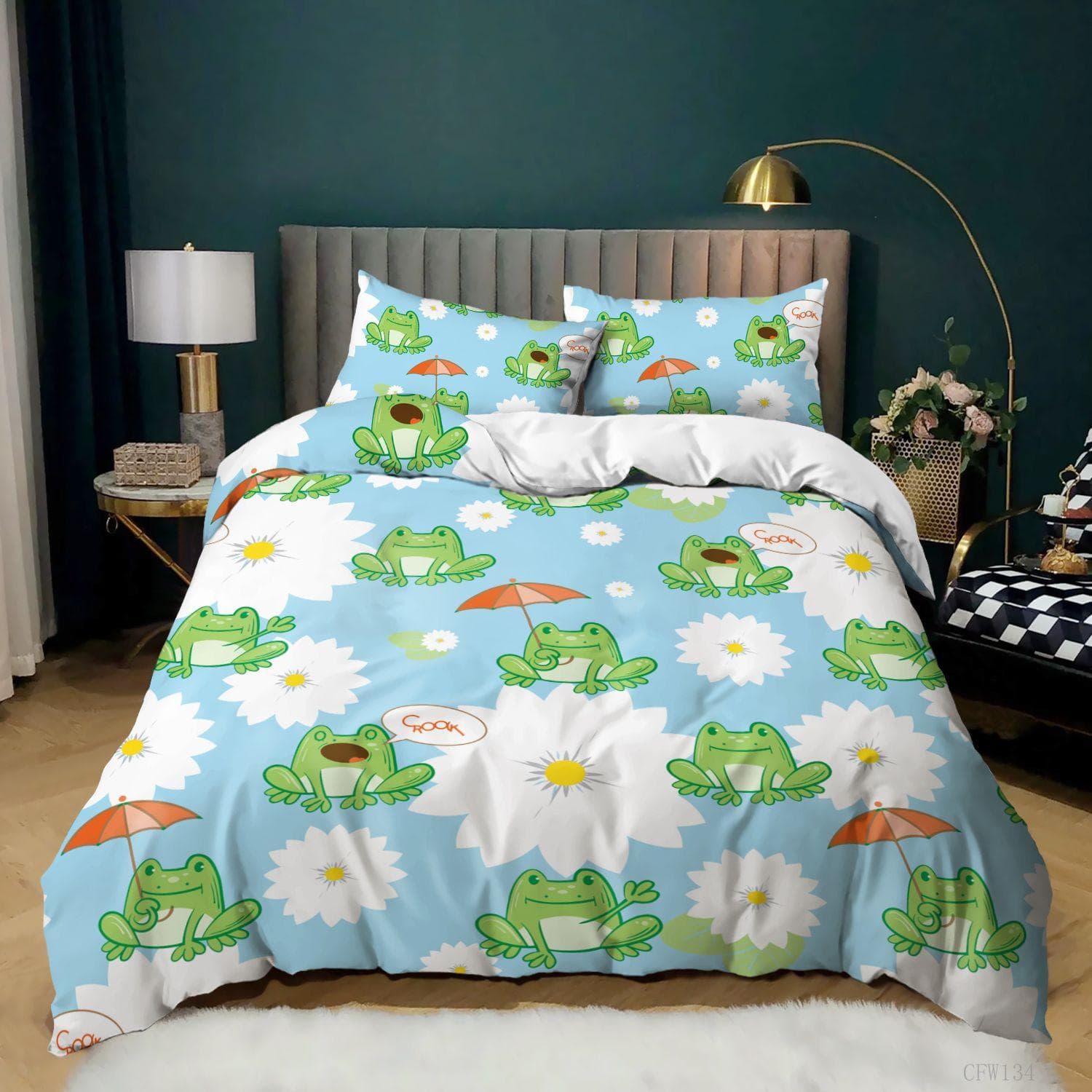 Animal Frogs Duvet Cover Set King Queen Size Green Lovely Cartoon Frog Bedding Set Kids Toad 2/3pcs Polyester Comforter Cover 70x133cm 2pcs