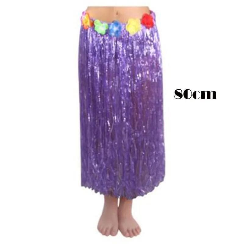 Hawaiian Tropical Hula Luau Grass Dance Thickened Grass 80cm Skirt Half Skirt Seagrass Dance Wedding Festival Performance Props Free size purple