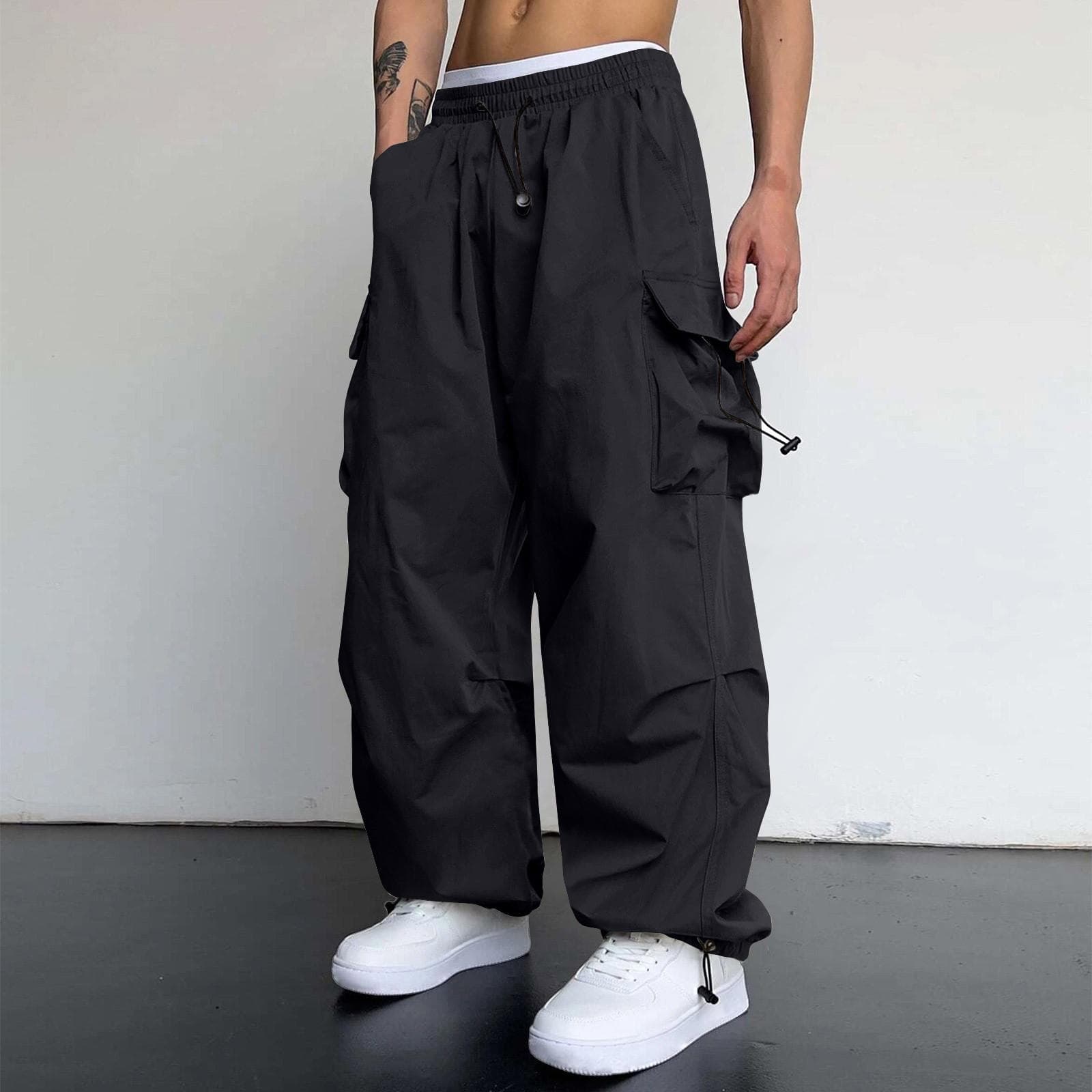 Men's Workwear Sweatpants Casual Parachute High Waist Jogging Pants Men's Sweatpants Casual Pants Casual Wear S black