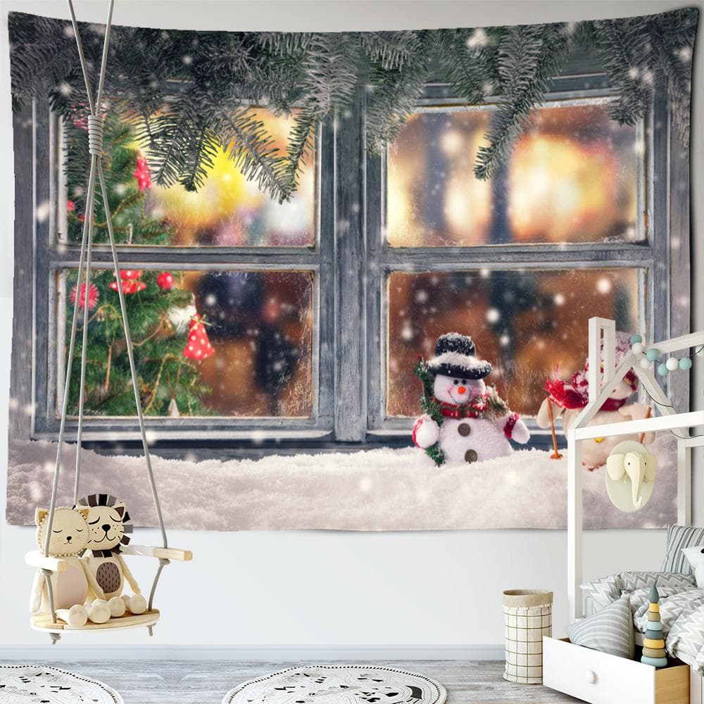 Snow Outside The Window Christmas Gift Tapestry Wall Hanging Art Cartoon Psychedelic Witchcraft Home Decor 150x100 cm