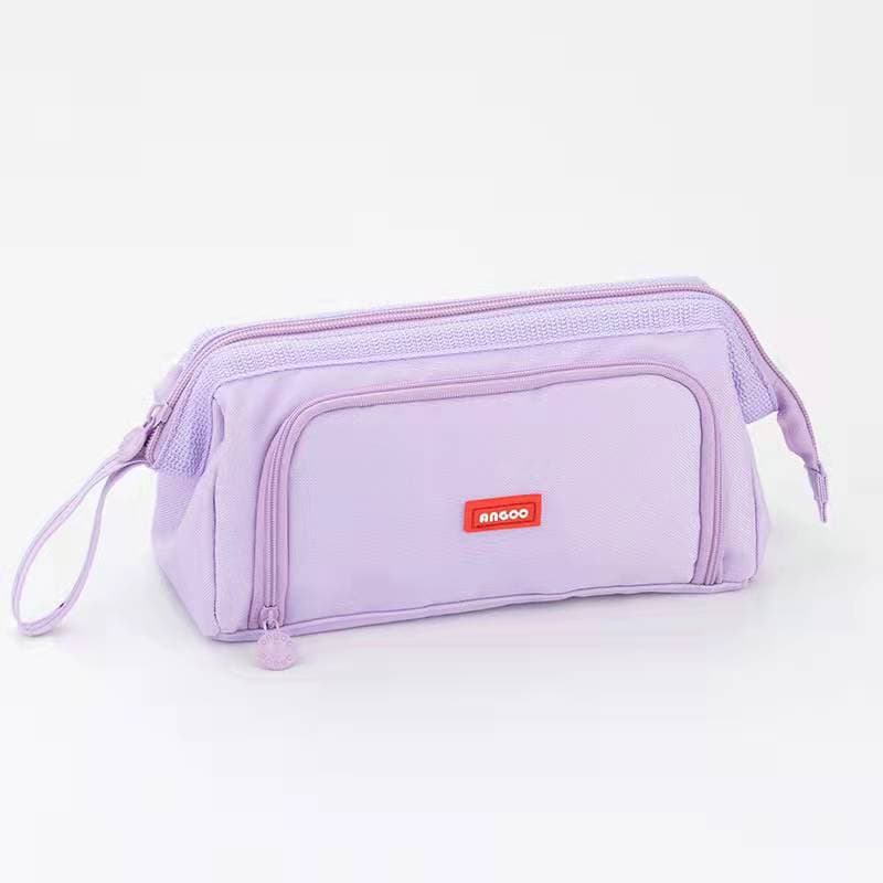 Large Capacity Pen Pouch Double-Layer Pencil Case Multifunctional Stationery Box Creative Handheld Pencil Bag Learning Supplies purple