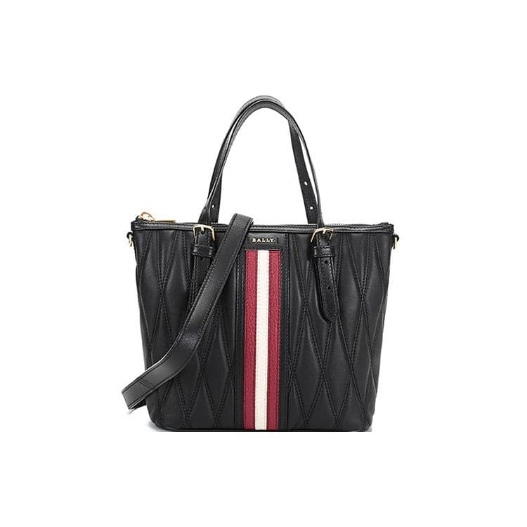 Bally Red And White Striped Quilted Leather Tote Bag Women Tote Bags Black DAMIRAH-SM-QT-170 Basic Set (Bag+Dust Bag)