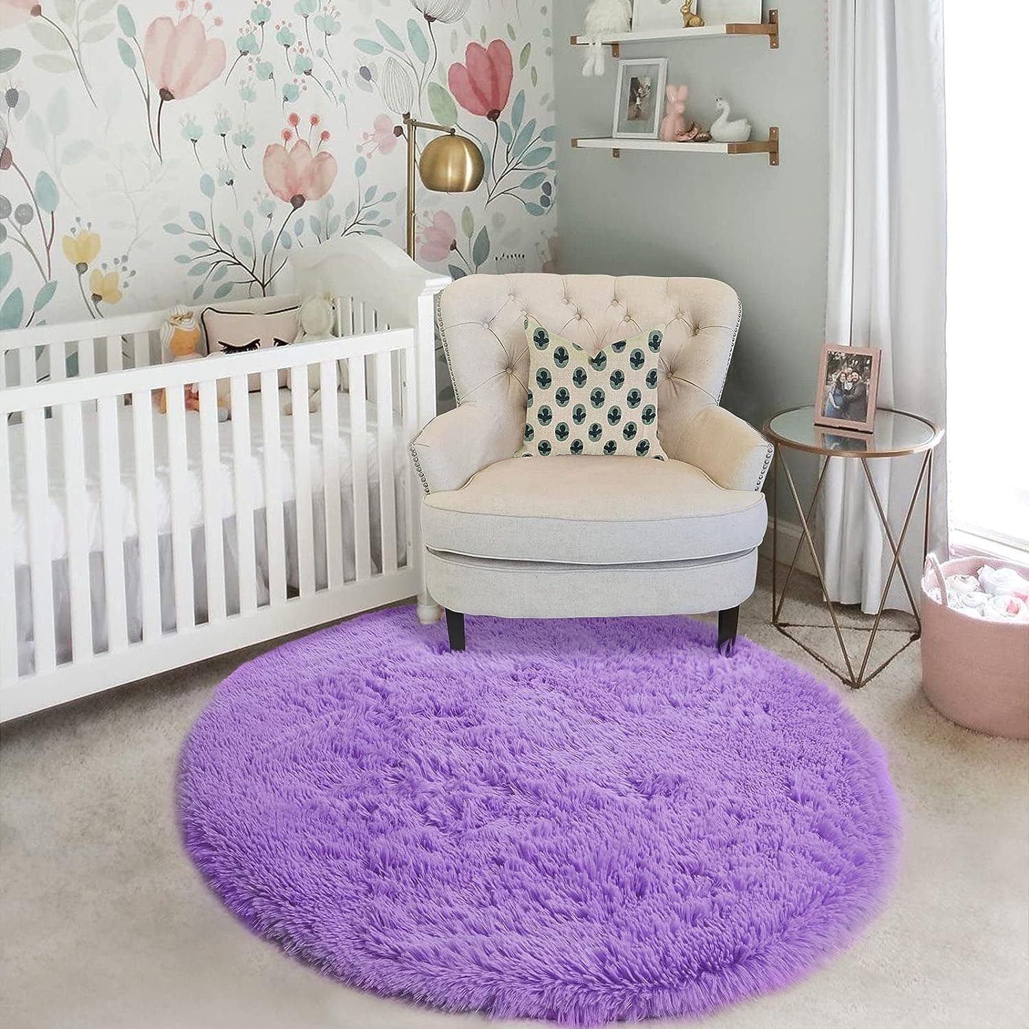 Nordic Round Silk Carpet Bedroom Bed Blanket Living Room Plush Soft Cushion Home Decor Computer Chair Non-Slip Carpet 800MMx800MM