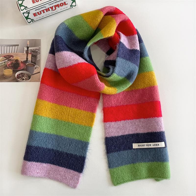 New Rainbow Scarf With Wool For Women'S Autumn And Winter Versatile Cute Girl Student Neck Protection 20*158cm