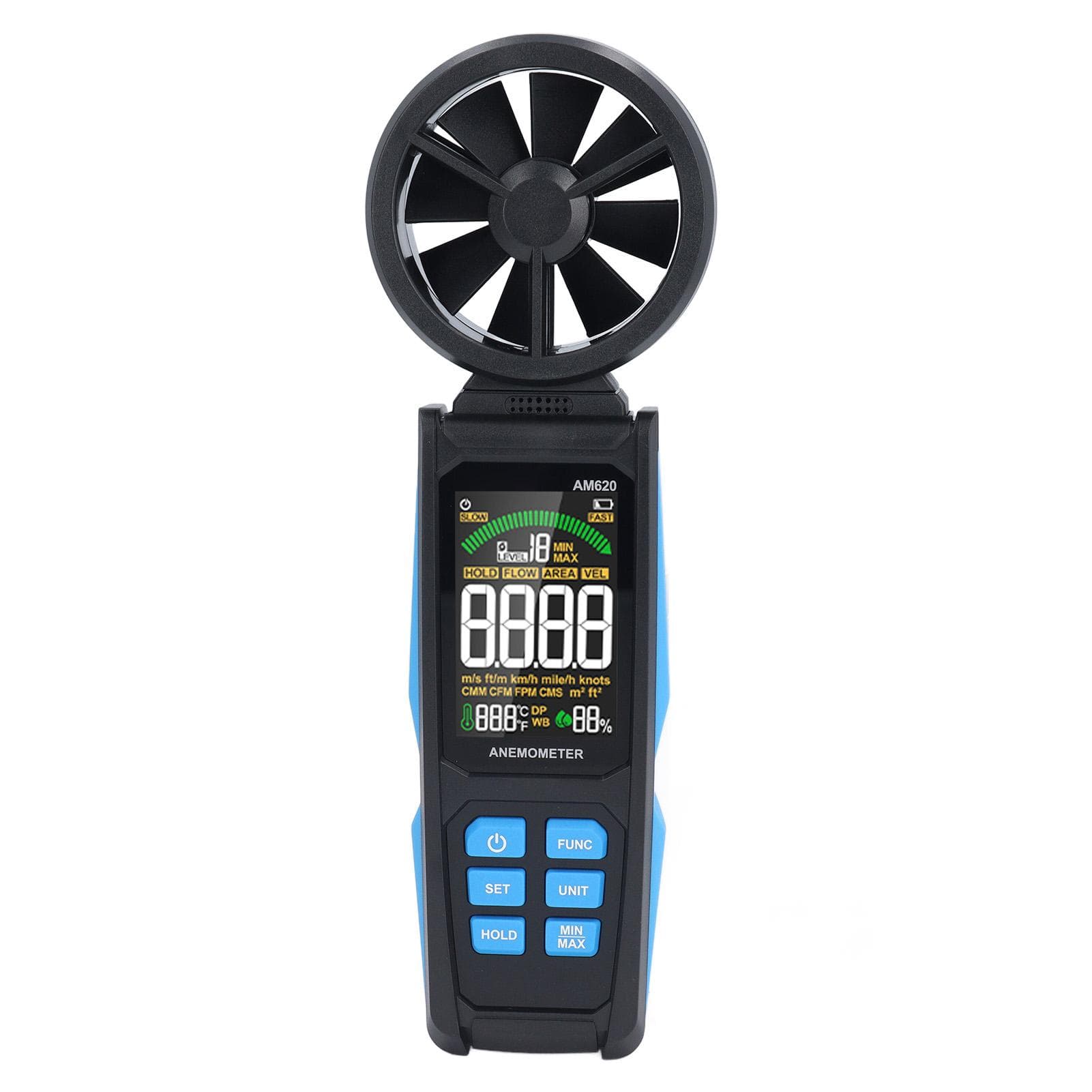 Digital Anemometer Handheld Wind Speed Air Velocity Temperature Humidity Meter with Backlit LCD