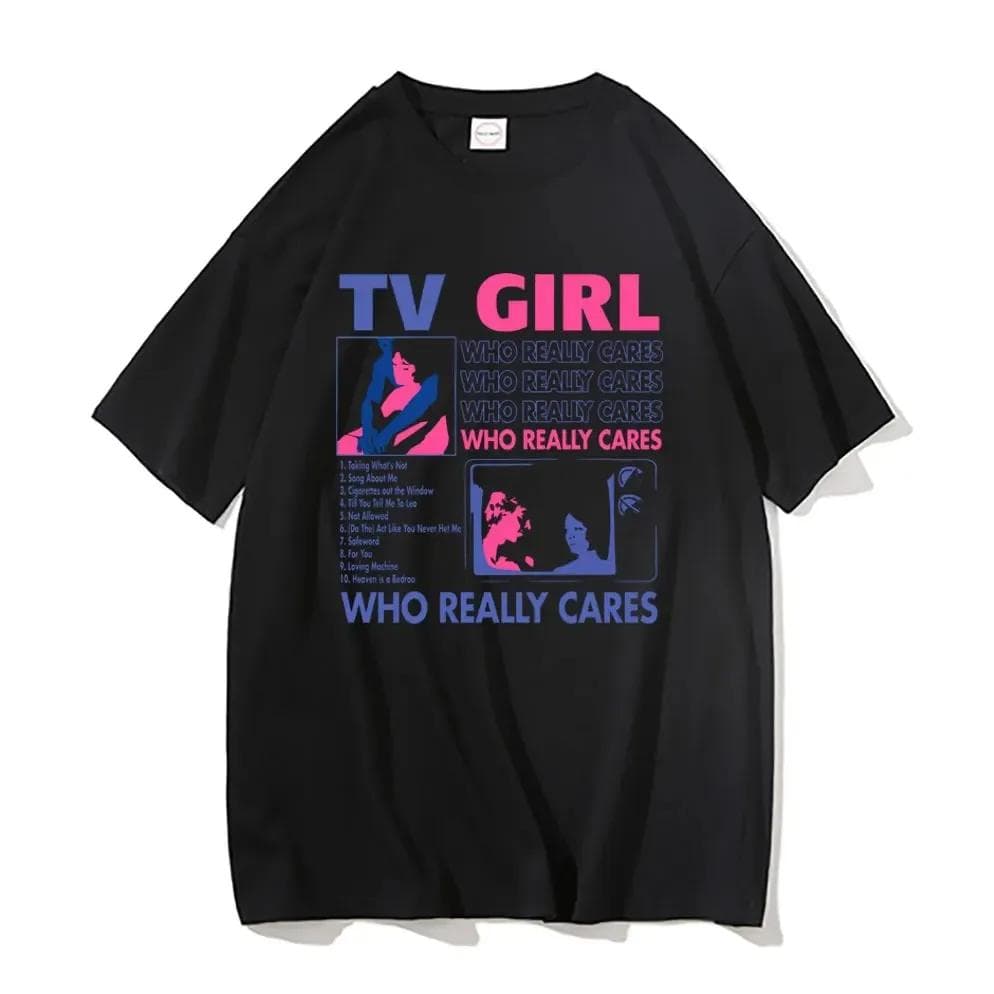 Trend Tv Girl Lovers Rock Song Print T-shirt Men Women Cotton Hip Hop Oversized Tshirt Short Sleeve T Shirt Streetwear Tops Tee M black
