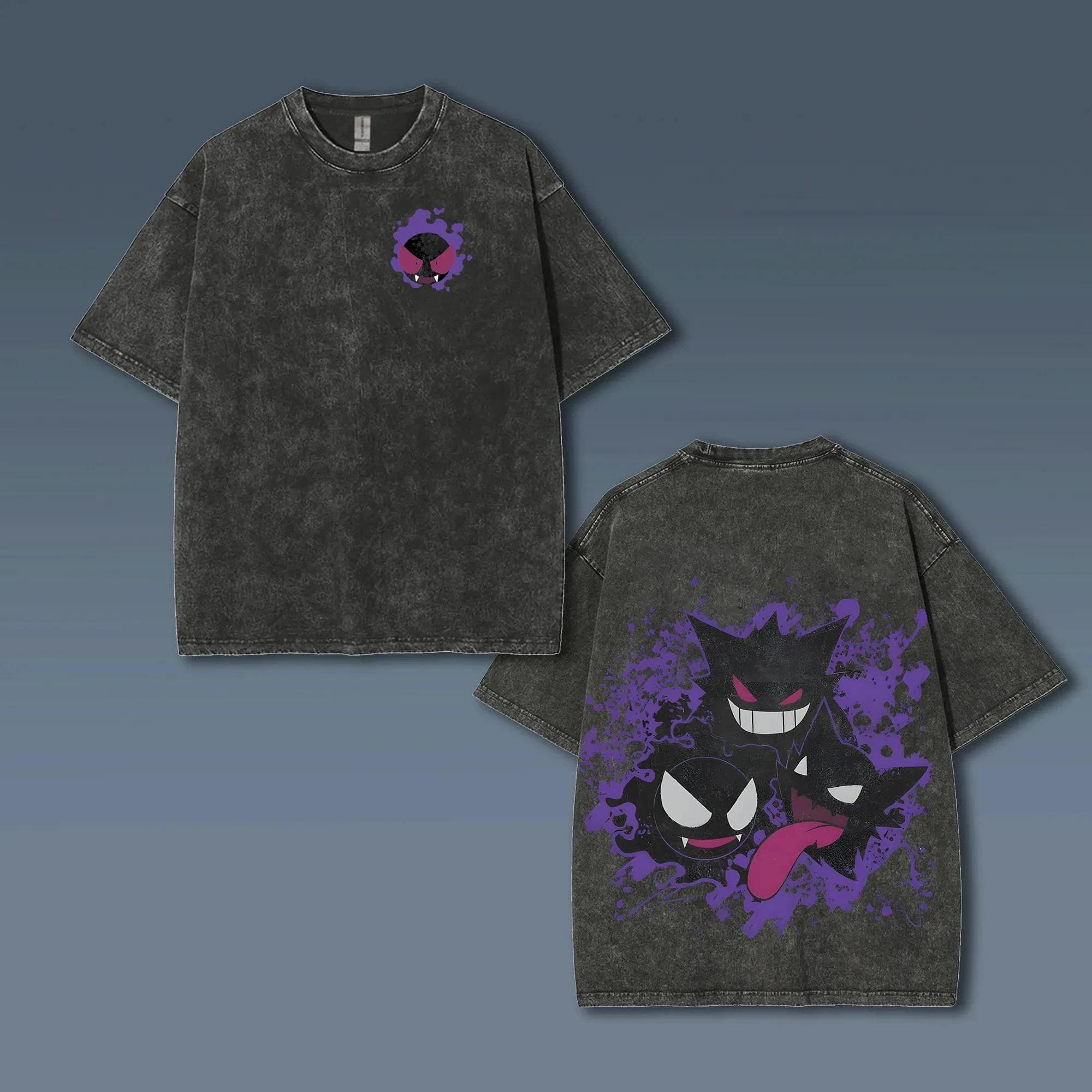 Pokémon Animation Derivatives Gengar Printing Retro Washed Short-sleeved T-shirt Men's and Women's 2026 Summer Fashion Clothing L
