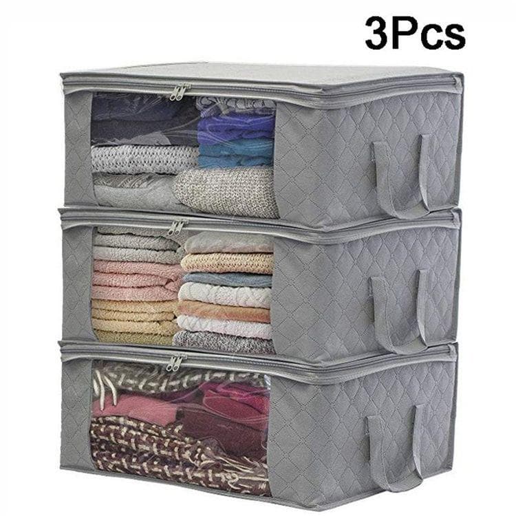 3Pcs Clothing Wardrobe Organizer Bag Clothes Blanket Quilt Closet Box Bag Home Foldable Storage 3pcs gray