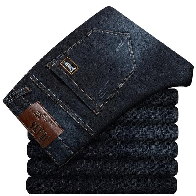Plus Size Men's Loose Straight Jeans Classic Business Trousers Jean Pants Male Brand Black Blue 46