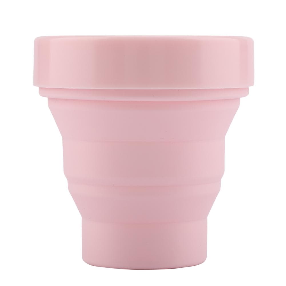 Foldable Portable Lightweight Silicone Cup with Cover for Water Coffee(Pink)