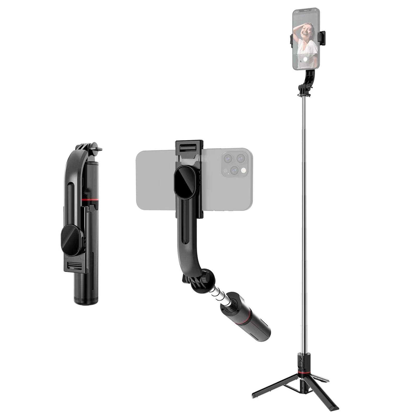 45.6-Inch Multi-function Selfie Stick Desktop Tripod with Telescoping Rod 6 Sections with Phone black
