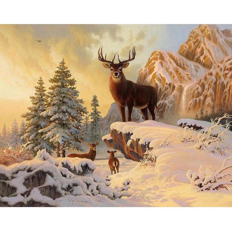 Full Round Diamond Painting Embroidery Snow Deer on The Mountain Cross Stitch Handmade Wall Stickers 20X30CM