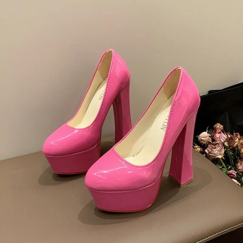 35-43 Big Size Women's High Heels Shoes Sexy Red Sole Thick 16cm High Heels Waterproof Platform Walking Club Single Shoes 43 pink