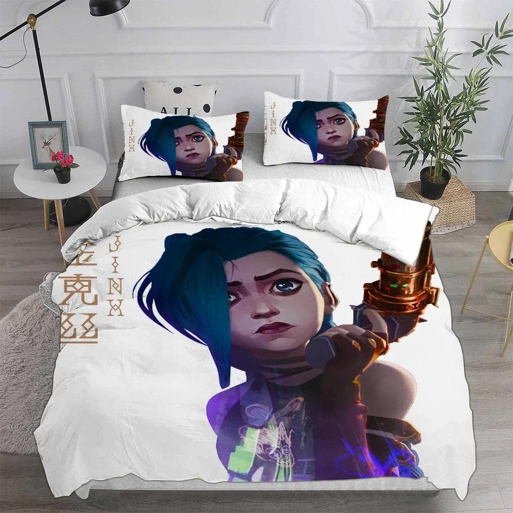 3D Printed Jinx Arcane Bedding Set Pillowcase Duvet Cover Double Twin Full Queen King Adult Kids Bedclothes Quilt Cover EU Single 135x200cm