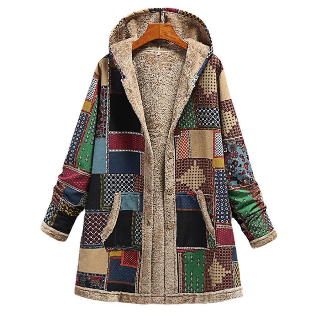 New Winter Women's Cotton and Linen Printed Hooded Sweatshirt Warm Plush Jacket 5XL