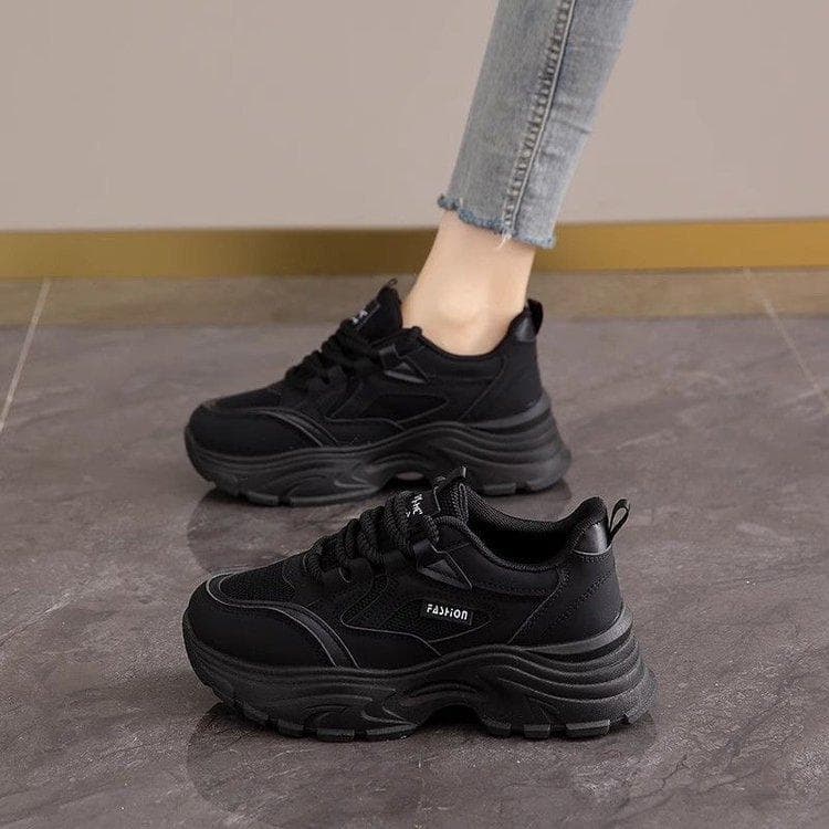 Mesh Breathable Dad Shoes Women's Thick-soled Muffin Casual Women's Shoes 35 black