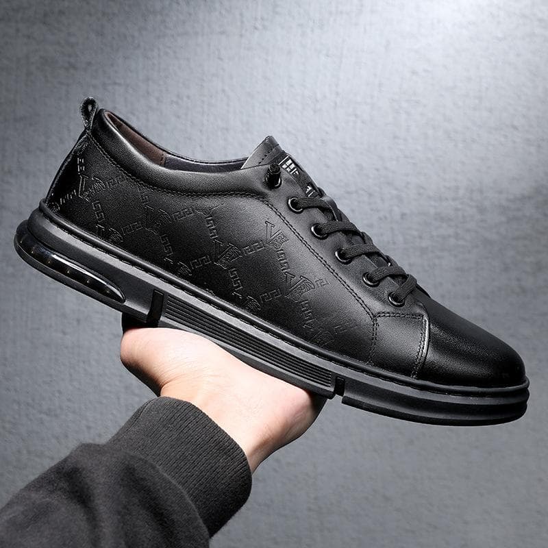 Men's Shoes Spring and Autumn All-match Genuine Leather Men's Sneakers Trendy Brand Top Layer Cowhide Printed Casual Shoes Men's Models 44 black