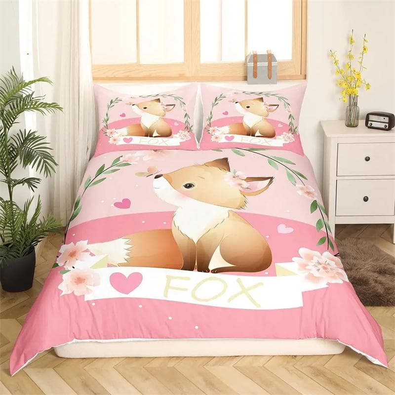 Fox Duvet Cover Tree Branch Camo Bedding Set Jungle Wild Animal Woodland Hunting Boys Teen Men Rustic Farmhouse Bed Set Autumn 135x200cm 2pcs