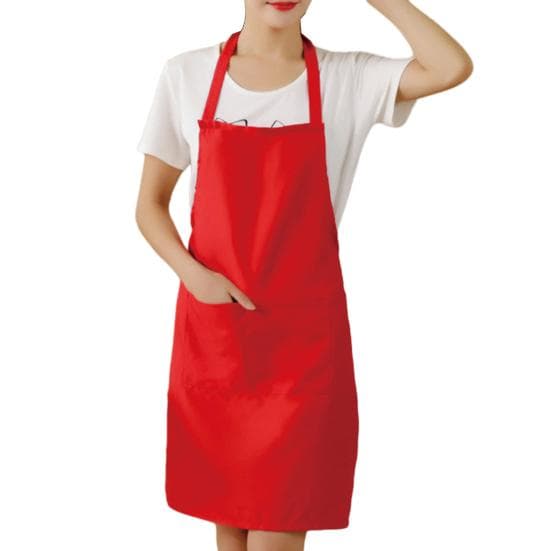 Unisex Apron Long-lasting Work Apron with Pockets Adjustable Straps Cooking Apron for Grill Restaurant Bar Cafes red