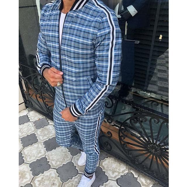 New Gentleman Plaid Men's Tracksuit Sets Casual Zipper Jacket Coat Sports Suit High Quality 3D Print Fashion 2-Piece Men Clothes L