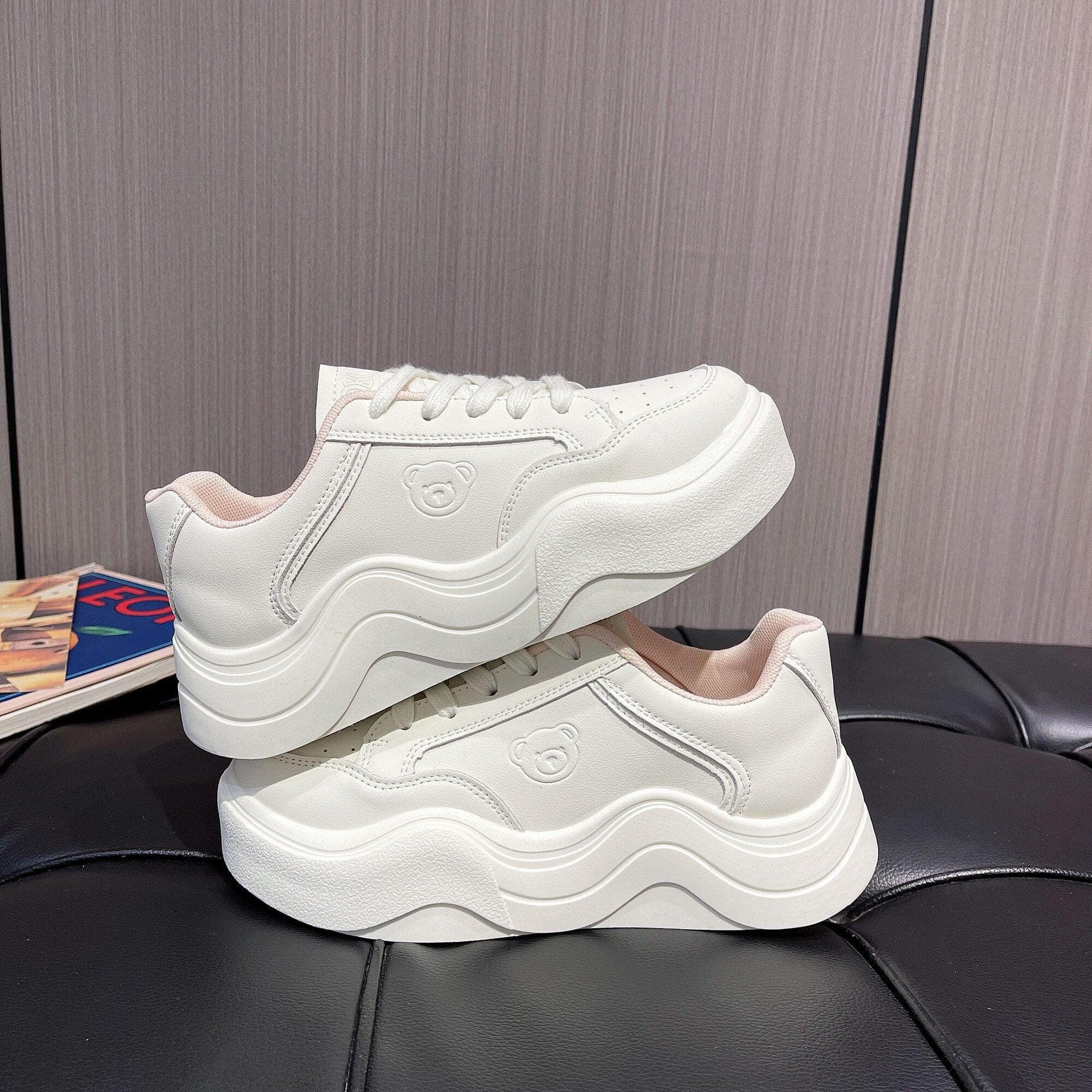 Wave Bottom Board Shoes Women's Spring New Thick Bottom Increased Student All-match White Shoes 40