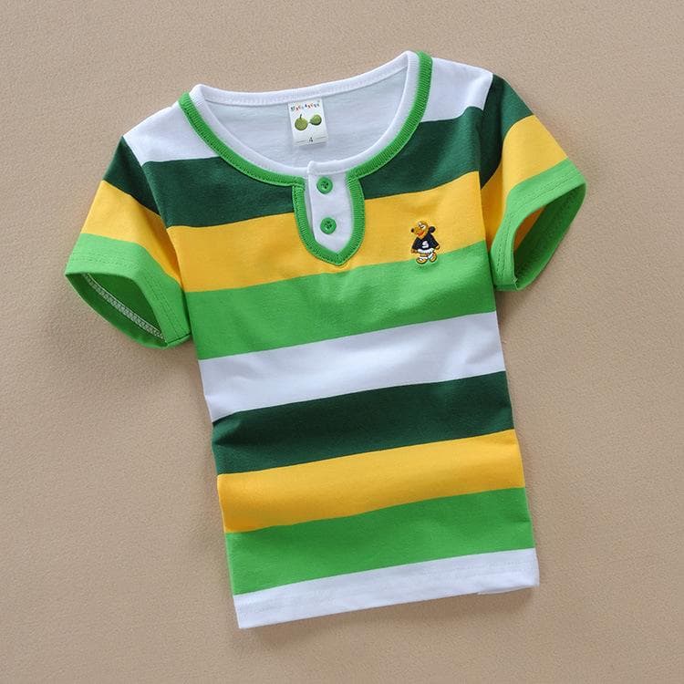 Boys Short-sleeved T-shirt Girls Children's Clothing Cotton 0-15 Years Old Small Medium Large Striped Fake Two-piece Summer Dress 120cm