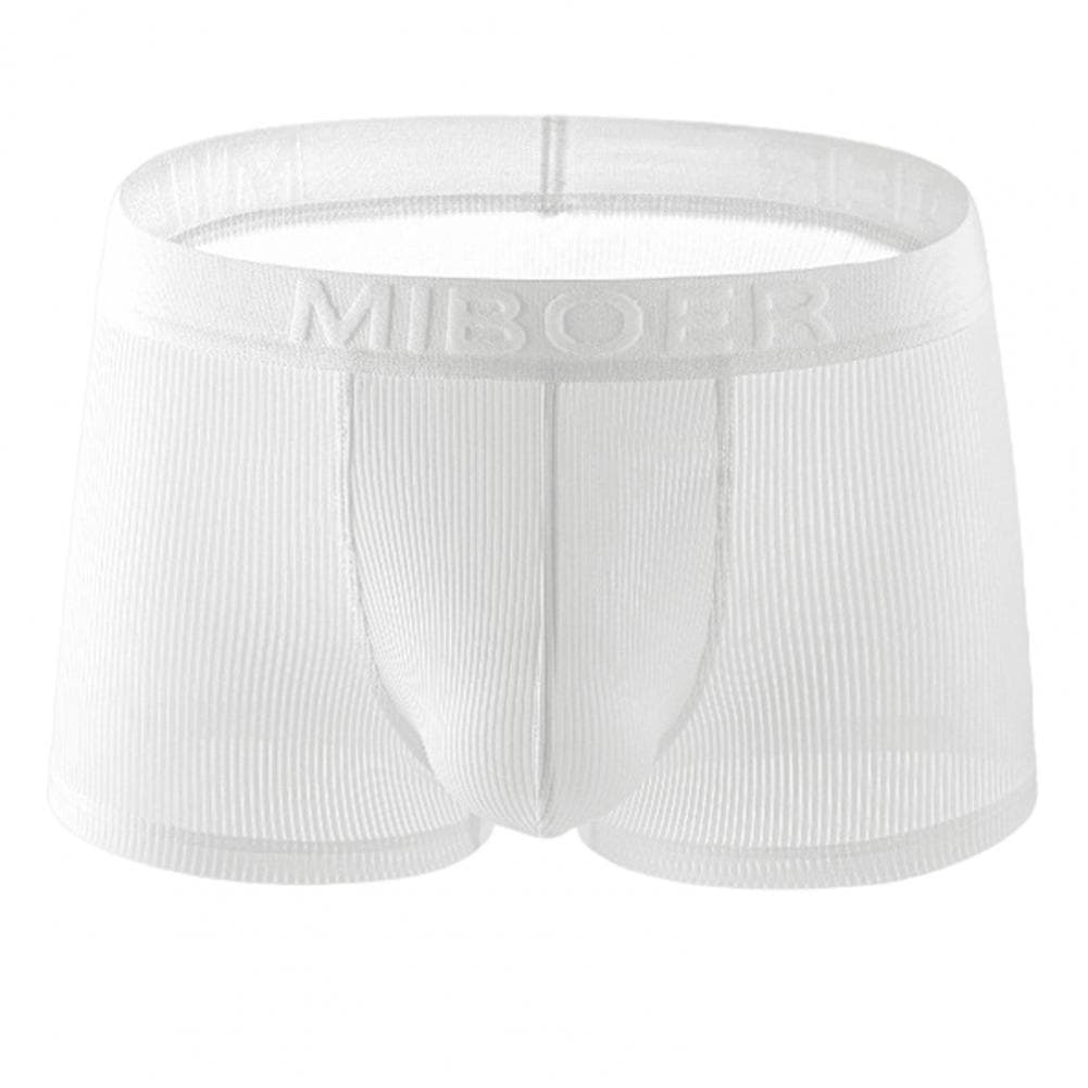 Solid Color Boxer Underwear Men Mid-rise Thin Shorts Panties Letter Print Solid Color Ribbed Quick Drying Underwear M white